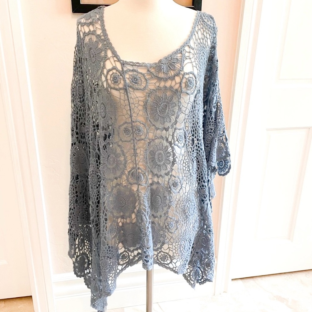 Crochet retro duster lightweight top in dust blue gray. One size fits al…
